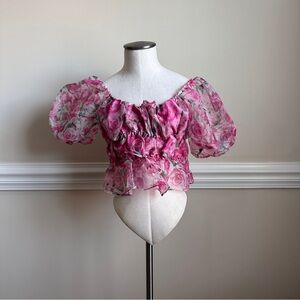 Joie Pink Puff Sleeve Crop Blouse